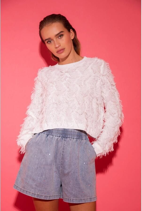Studio AMAYA straight high waist denim short light blue denim met glitter - Foto 2