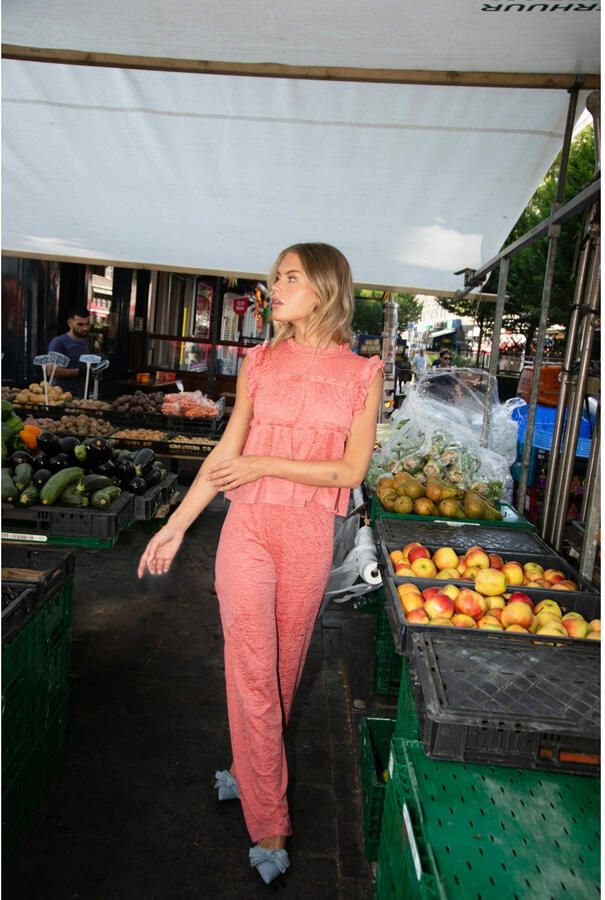 Studio AMAYA straight regular waist broek koraalrood - Foto 5