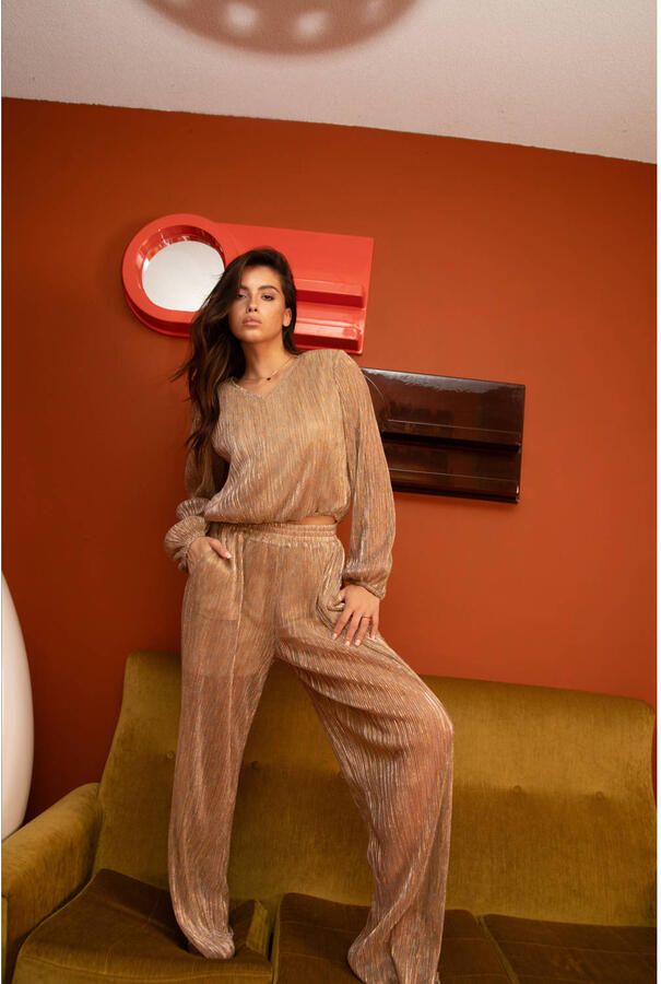 Studio AMAYA straight high waist broek goud - Foto 5