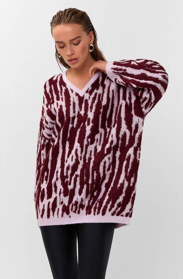 Studio AMAYA trui met print en wol donkerrood