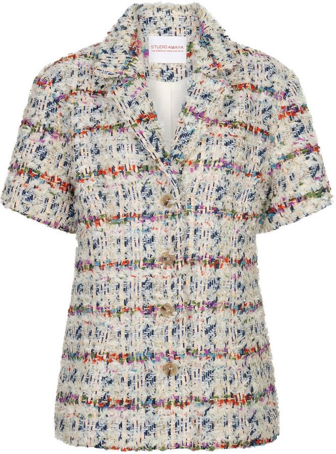 Studio AMAYA tweed geruit regular blazer ecru - Foto 6