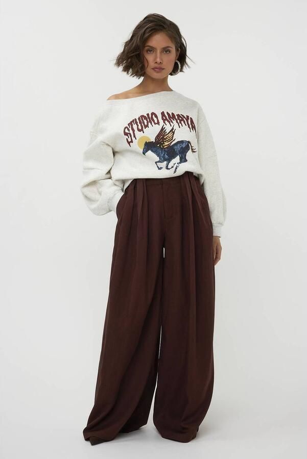 Studio AMAYA wide leg broek met plooien bruin