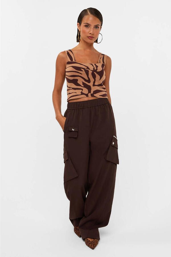 Studio AMAYA wide leg cargobroek donkerbruin - Foto 2