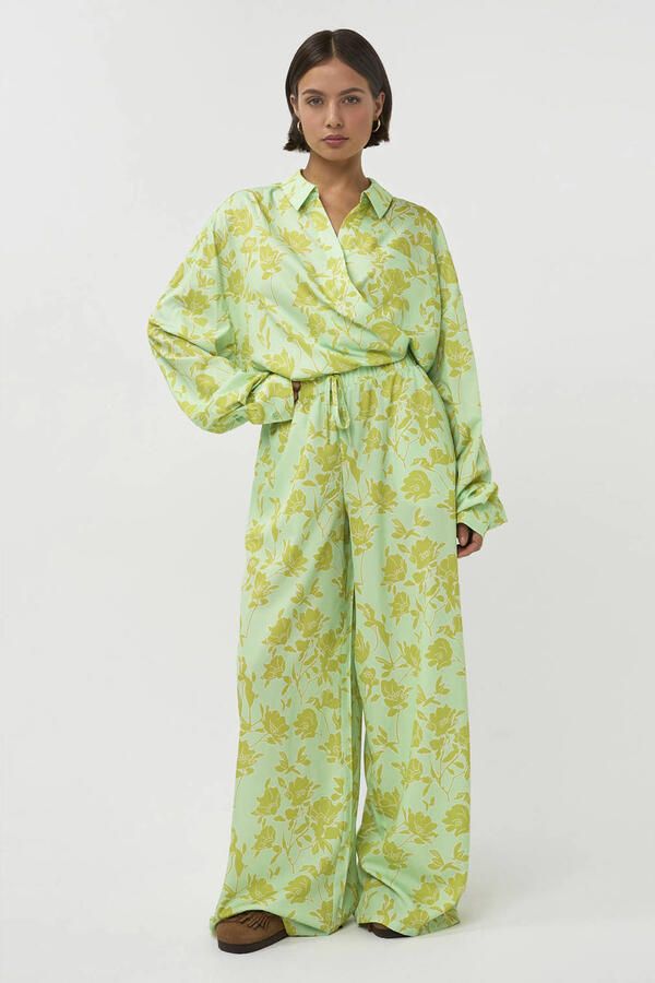 Studio AMAYA wide leg high waist gebloemde broek groen - Foto 6