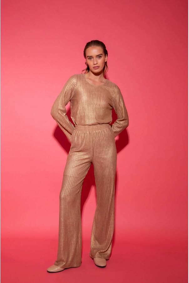 Studio AMAYA wide leg regular waist broek goud - Foto 6