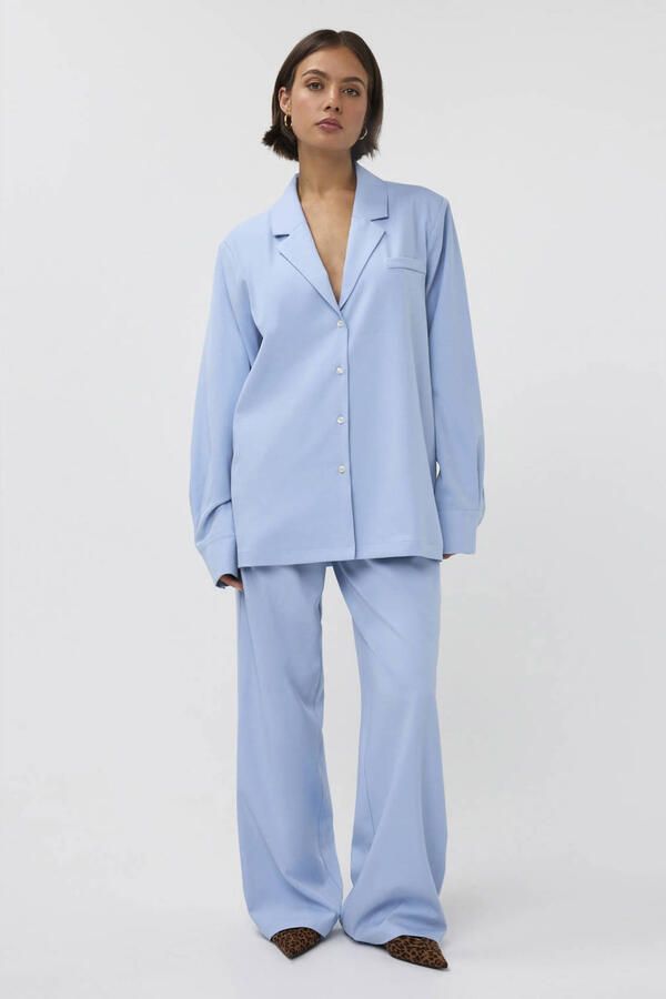 Studio AMAYA wide leg regular waist broek lichtblauw - Foto 6