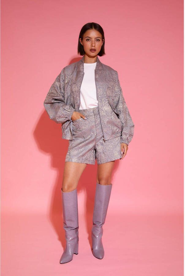 Studio AMAYA x Poespas straight high waist casual short grijs met lurex