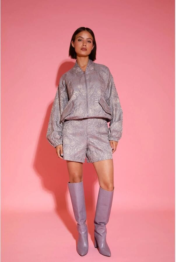 Studio AMAYA x Poespas straight high waist casual short grijs met lurex - Foto 2