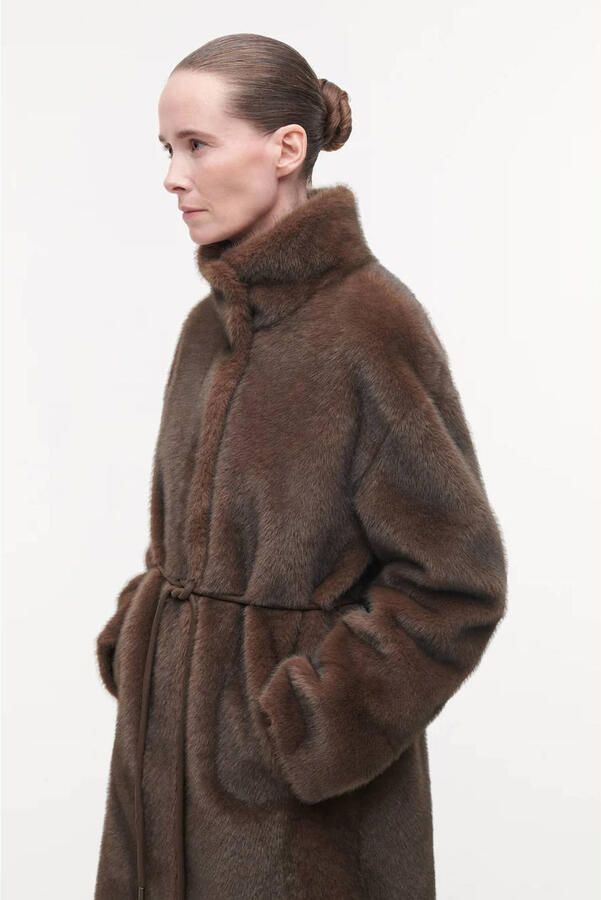 Studio AR by ARMA imitatiebont faux fur jas met ceintuur donkerbruin - Foto 2