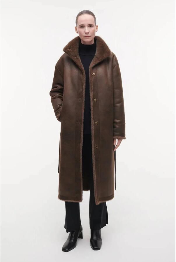Studio AR by ARMA imitatiebont faux fur jas met ceintuur donkerbruin