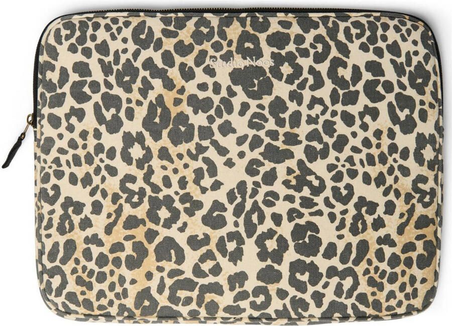 Studio Noos 15 inch laptopsleeve Soft Cotton Leopard beige zwart