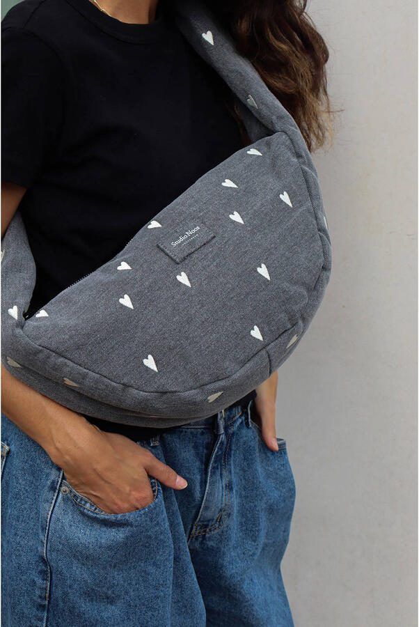 Studio Noos denim crossbody tas Denim Hearts Mini grijs