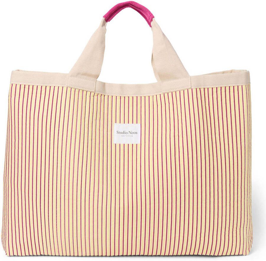 Studio Noos gestreepte strandtas Poplin Beach Bag geel Dames Katoen Streep