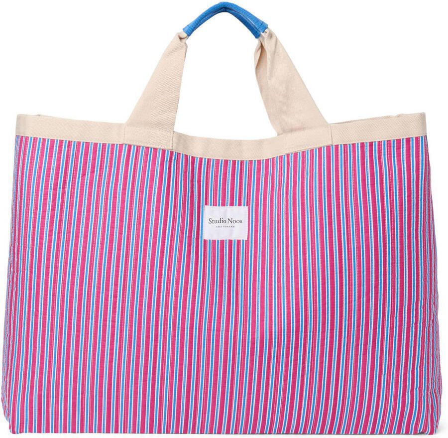 Studio Noos gestreepte strandtas Poplin Beach Bag paars Dames Katoen Streep