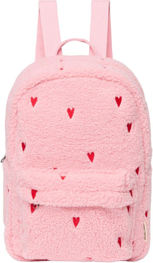 Studio Noos Lichtroze teddy rugzak met hartjes print Hartjes