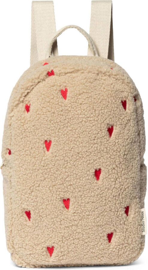 Studio Noos teddy rugzak met hartjes print ecru rood