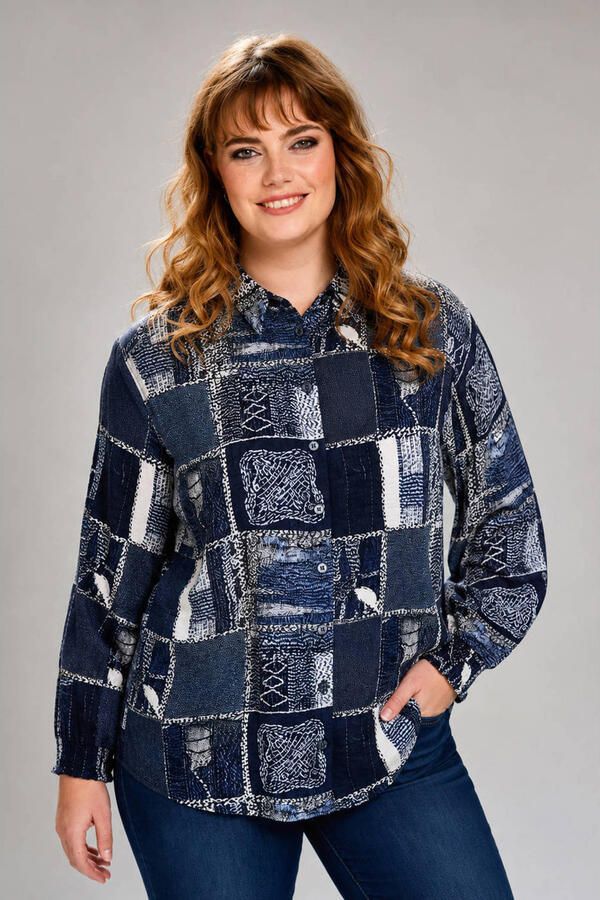 STUDIO blouse Plus Size met print donkerblauw