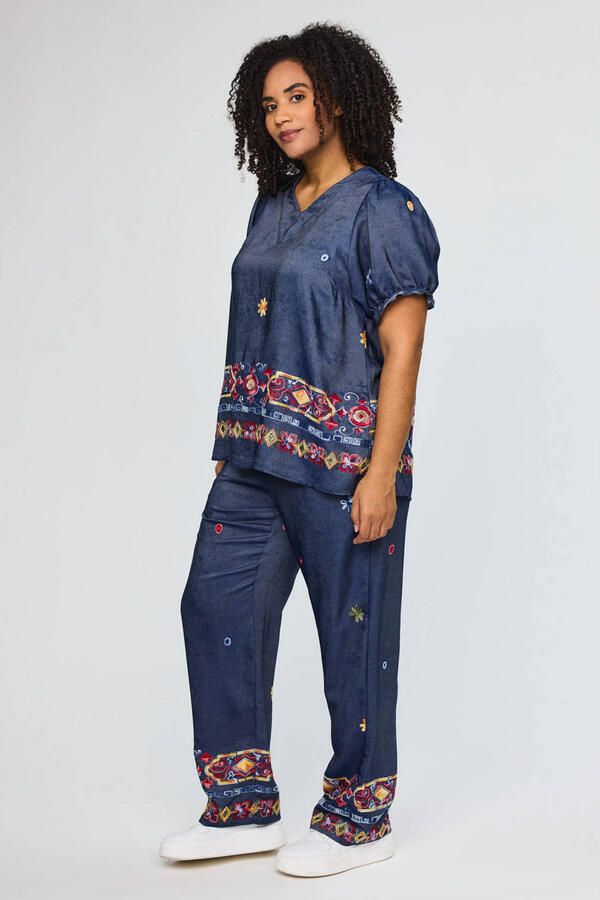 STUDIO denim gebloemde top blauw - Foto 3