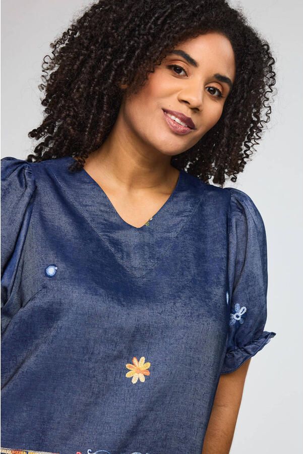 STUDIO denim gebloemde top blauw - Foto 2