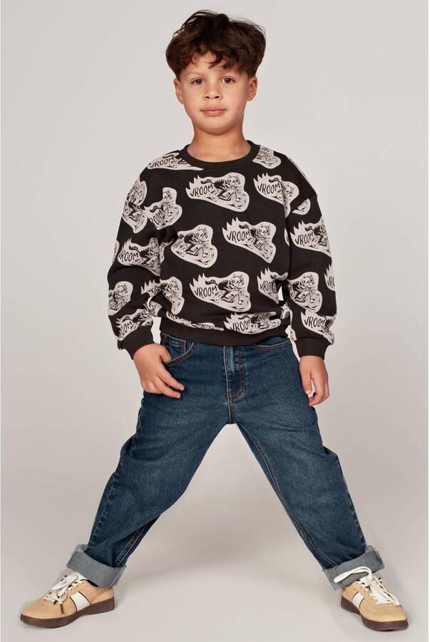 Sturdy junior oversized sweater met print antraciet offwhite Grijs All over print