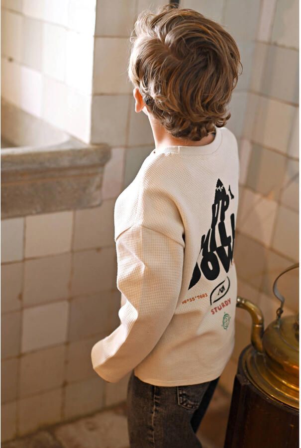 Sturdy oversized longsleeve Mountain top met backprint offwhite zwart