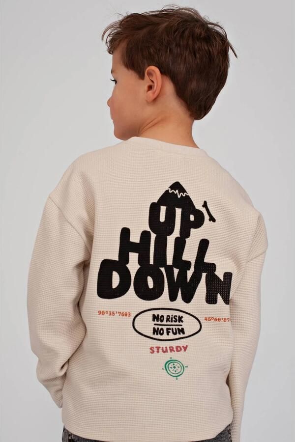 Sturdy oversized longsleeve Mountain top met backprint offwhite zwart - Foto 2