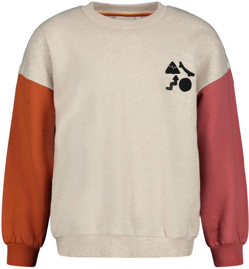 Sturdy oversized sweater Mountain top met backprint offwhite roze oranje