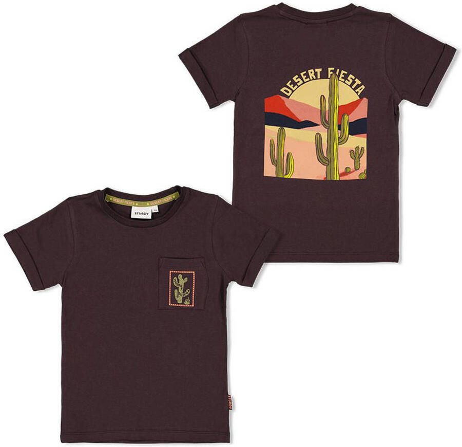 Sturdy T-shirt Desert Fiesta met backprint donkerbruin