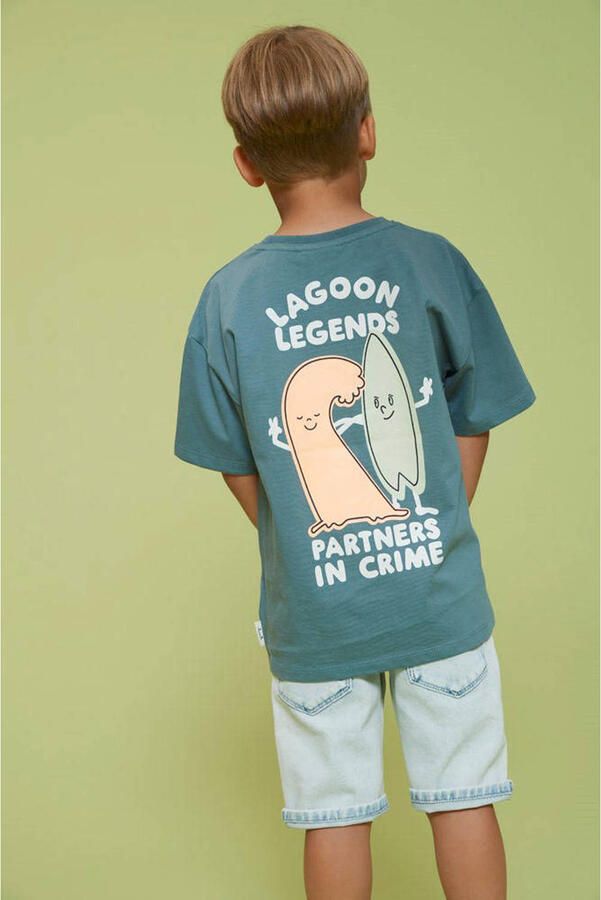 Sturdy T-shirt Lagoon Legends met backprint petrol