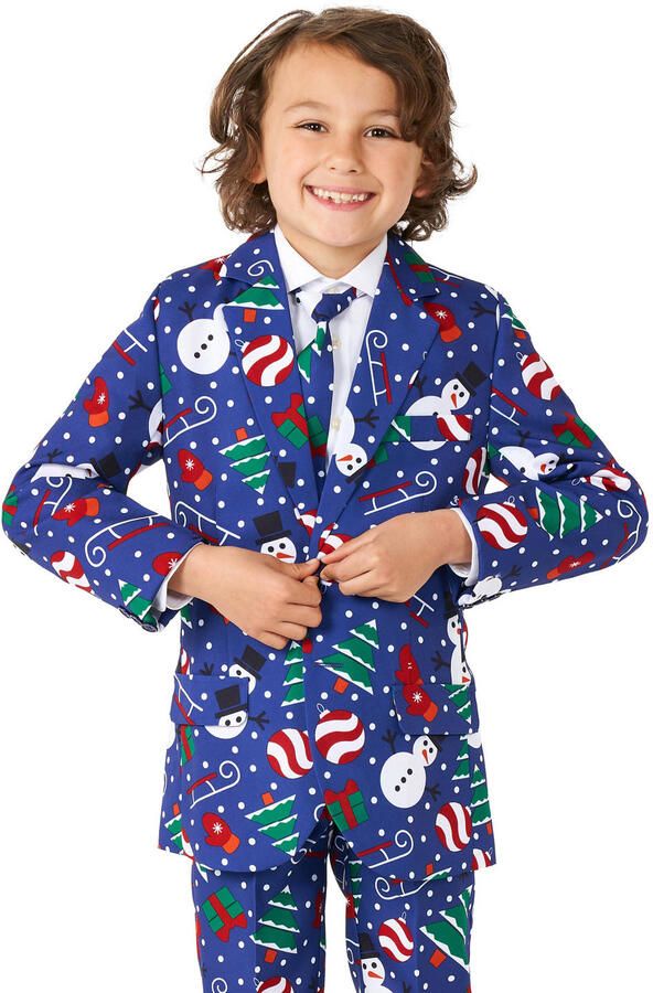 Suitmeister kostuum Christmas Snowman Blue met all over print blauw multicolor