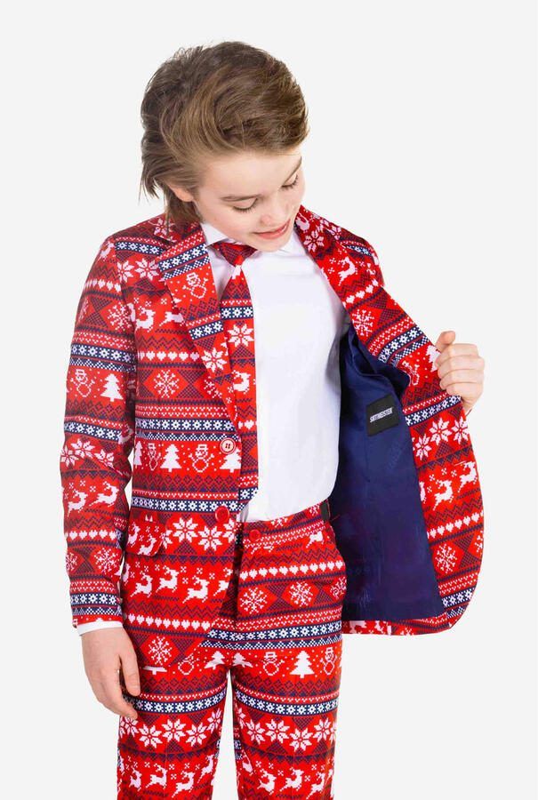 Suitmeister kostuum Nordic Pixel Red met all over print rood multicolor Jongens Polyester Reverskraag 134 152 - Foto 2