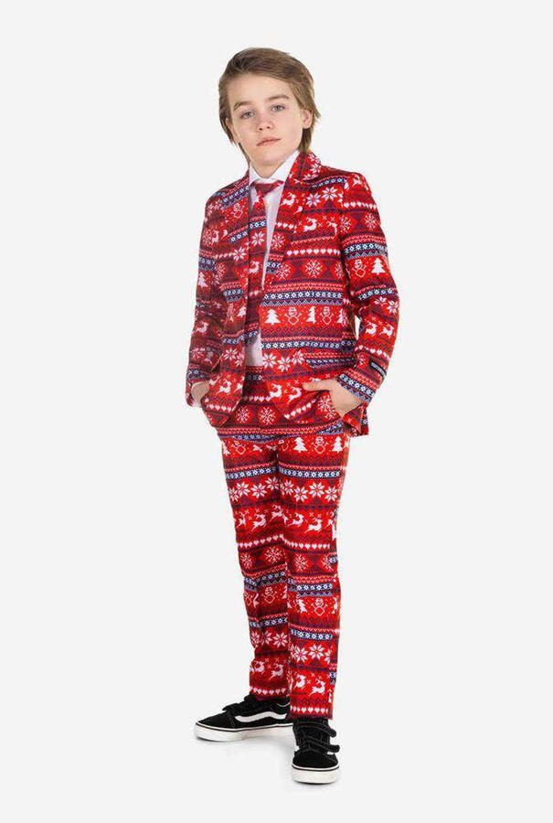 Suitmeister kostuum Nordic Pixel Red met all over print rood multicolor Jongens Polyester Reverskraag 134 152 - Foto 3