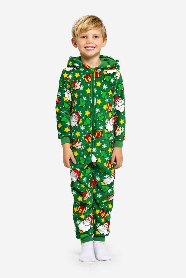 Suitmeister onesie Santa Elves met all over print groen Jongens Polyester Klassieke kraag 122 140