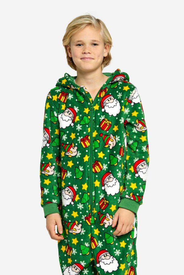 Suitmeister onesie Santa Elves met all over print groen Jongens Polyester Klassieke kraag 122 140 - Foto 3