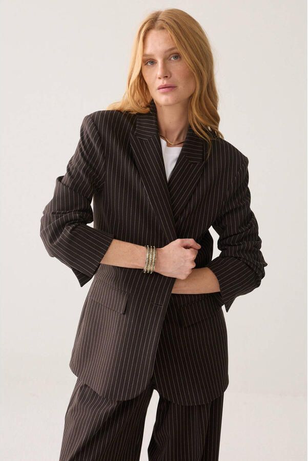 Summum blazer met krijtstreep bruin
