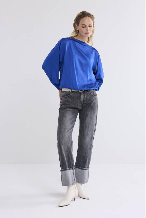 Summum Woman Zijdezachte Batwing Top Blue Dames