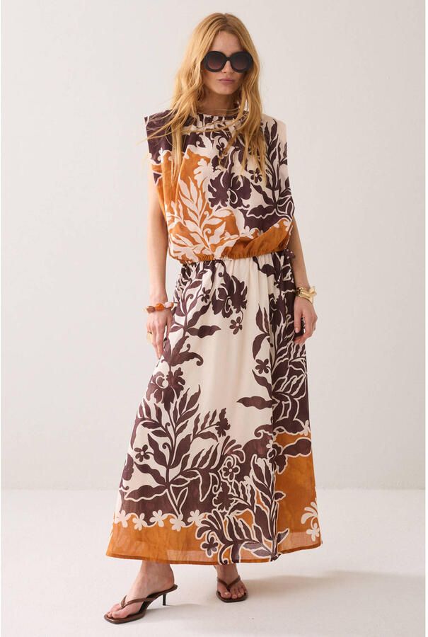 Summum gebloemde midi rok bruin