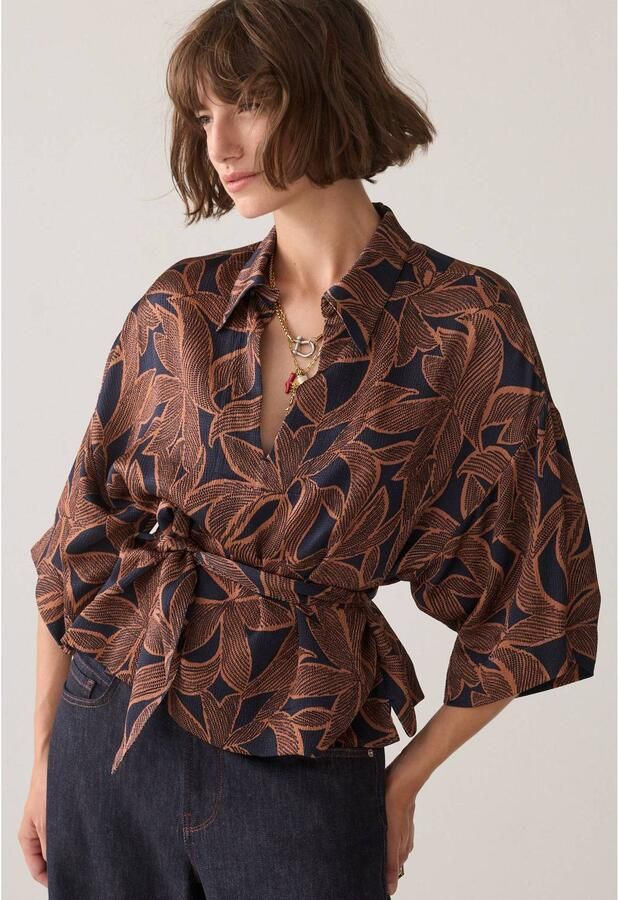 Summum gebloemde top met ceintuur donkerblauw
