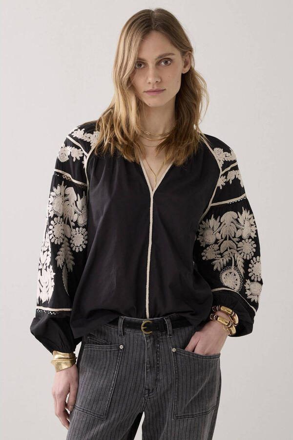 Summum gebloemde top zwart