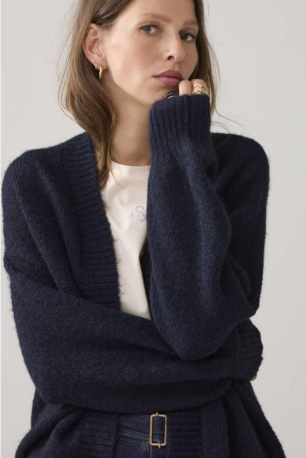 Summum gebreid vest met wol donkerblauw