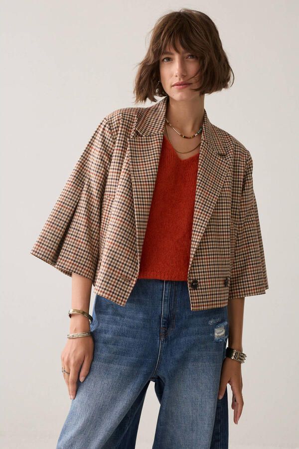 Summum geruite blouse bruin
