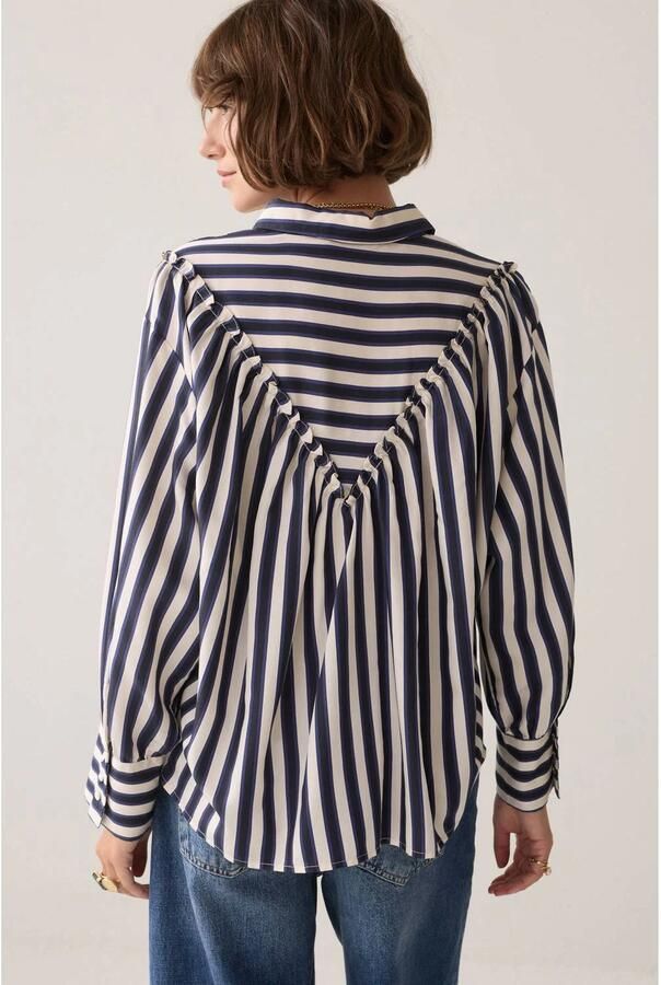 Summum gestreepte blouse met plooien donkerblauw - Foto 2