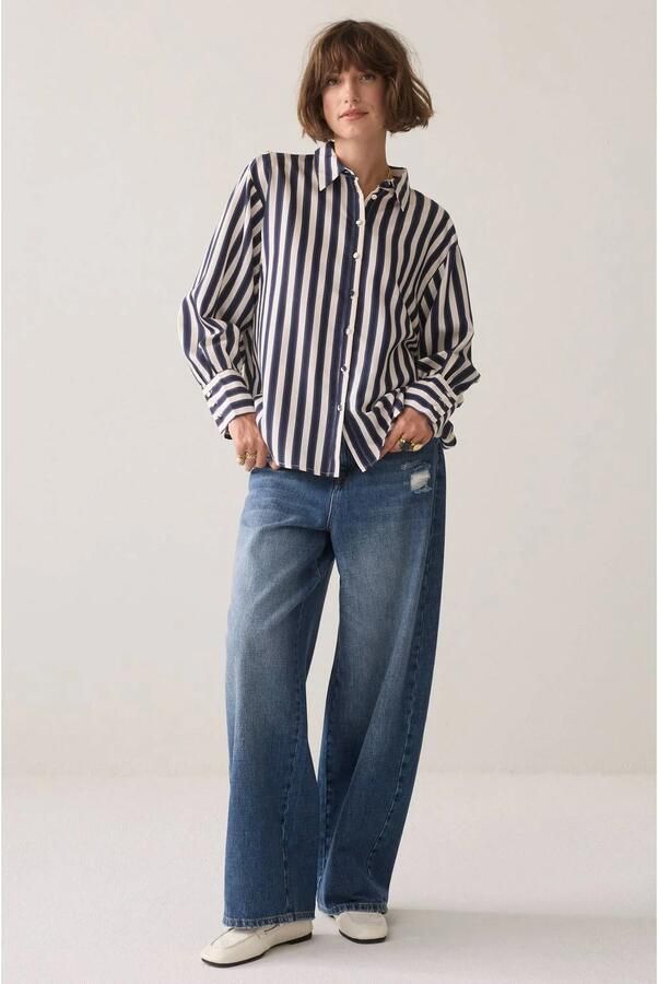 Summum gestreepte blouse met plooien donkerblauw - Foto 3