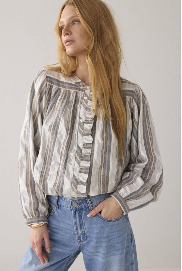 Summum gestreepte blouse zilver