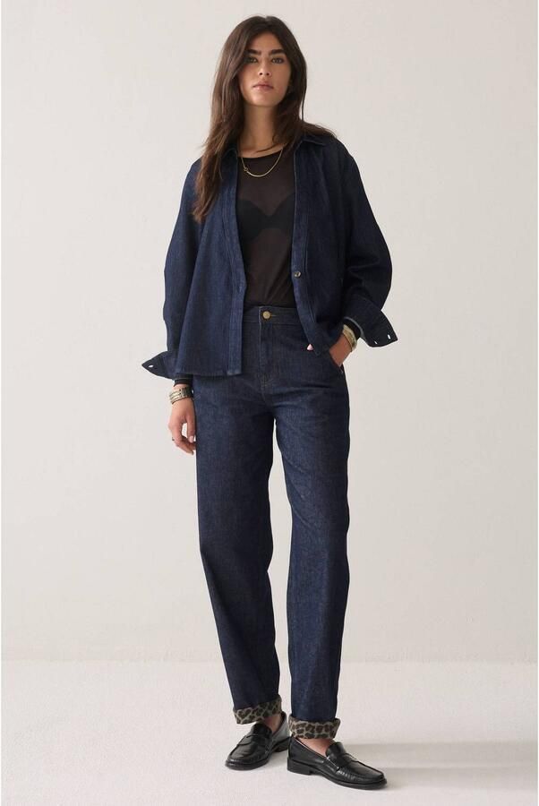 Summum high waist barrel jeans met dierenprint dark blue denim