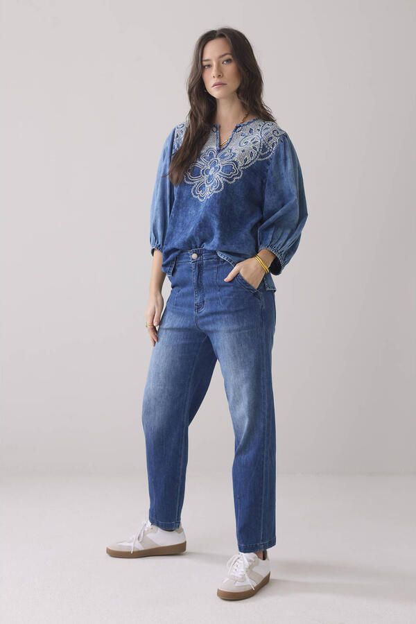 Summum Woman Tapered Fit Fijne Twill Jeans Blue Dames
