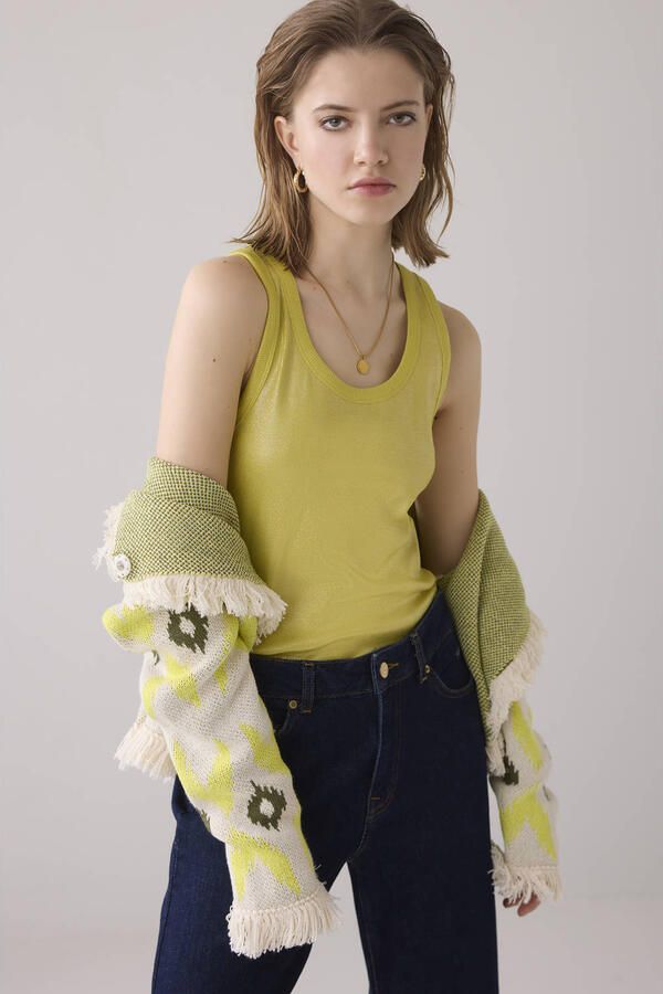 Summum Woman Mouwloze Geribbelde Tanktop Yellow Dames