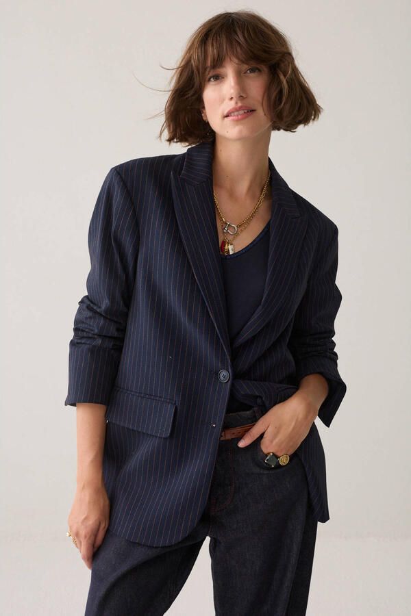 Summum regular blazer met krijtstreep donkerblauw
