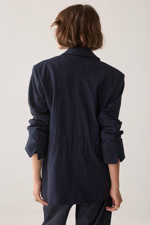 Summum regular blazer met krijtstreep donkerblauw - Foto 3