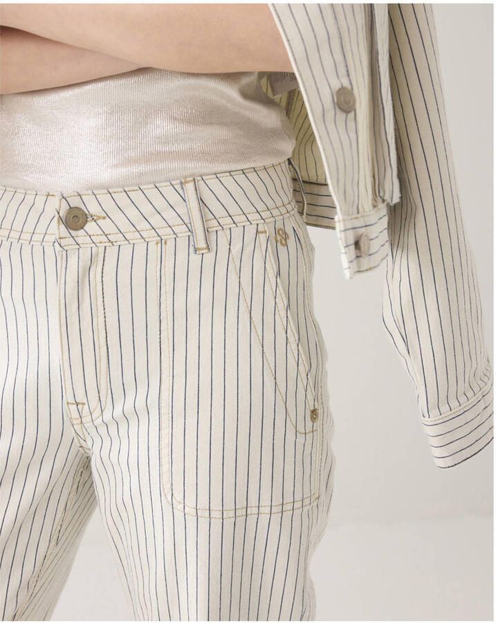 Summum straight regular waist broek met krijtstreep ecru - Foto 2